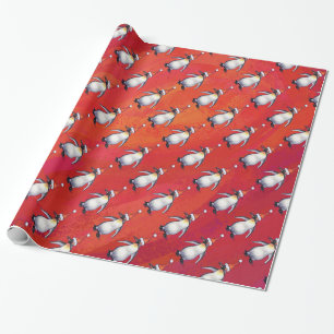 Festive Penguin in a Santa Hat Pattern Wrapping Paper