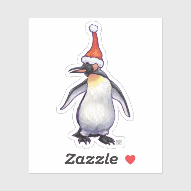Festive Penguin in a Santa Hat Sticker (Sheet)