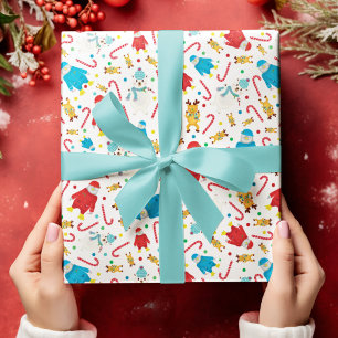 Festive Penguin Reindeer Snowman Design Wrapping Paper
