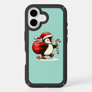 Festive Penguin with Candy Cane iPhone 16 Case