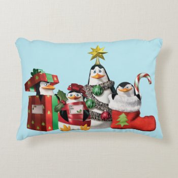 Festive Penguins Decorative Pillow by madagascar at Zazzle