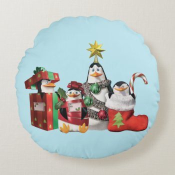 Festive Penguins Round Pillow by madagascar at Zazzle