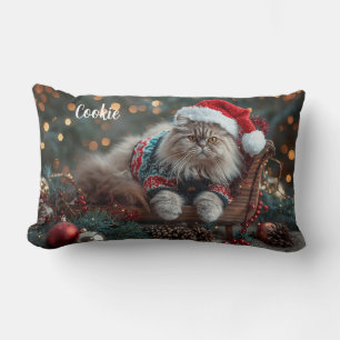 Festive Persian Cat Christmas Personalized Lumbar Pillow