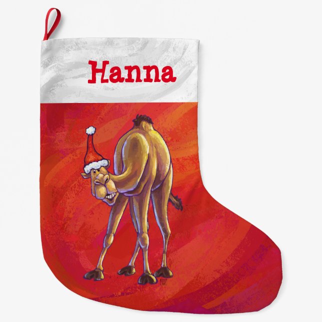 Festive Personalized Camel Christmas Large Christmas Stocking (Front)
