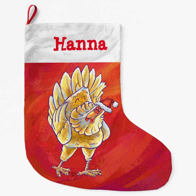 Festive Personalized Chicken Christmas Large Christmas Stocking (Front)