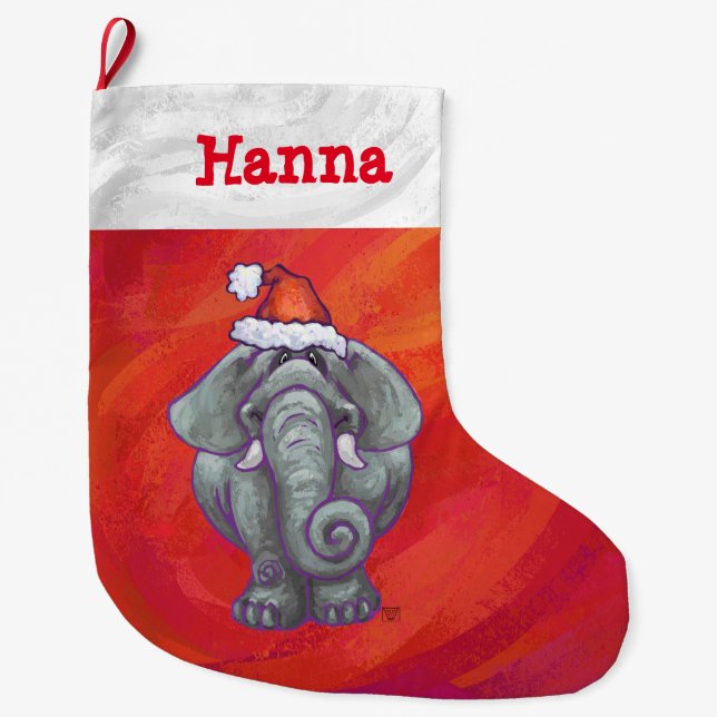Festive Personalized Elephant Christmas Large Christmas Stocking (Front)