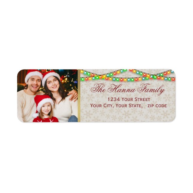 Festive Personalized Family Photo Christmas Lights Label (Front)