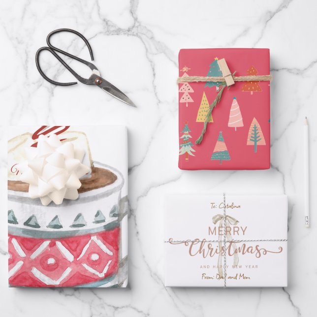 Festive Personalized Hot Cocoa Christmas  Wrapping Paper Sheets (Front)
