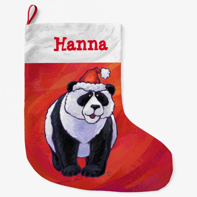 Festive Personalized Panda Christmas Large Christmas Stocking (Front)