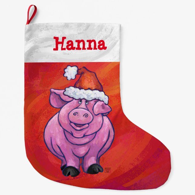 Festive Personalized Pig Christmas Large Christmas Stocking (Front)