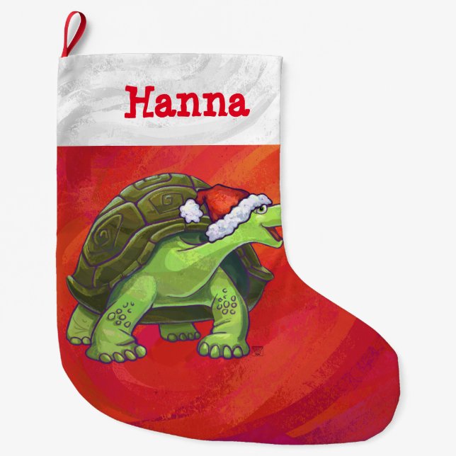 Festive Personalized Tortoise Christmas Large Christmas Stocking (Front)