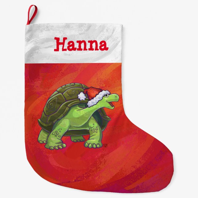 Festive Personalized Tortoise Christmas Large Christmas Stocking (Front)