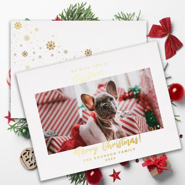 Festive Pet Photo Merry Christmas Foil Holiday Card (Creator Uploaded)