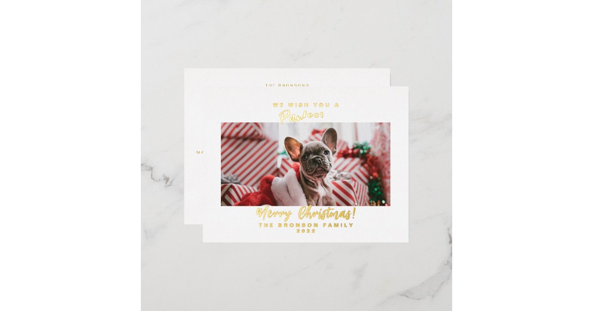 Festive Pet Photo Merry Christmas Foil Holiday Postcard | Zazzle