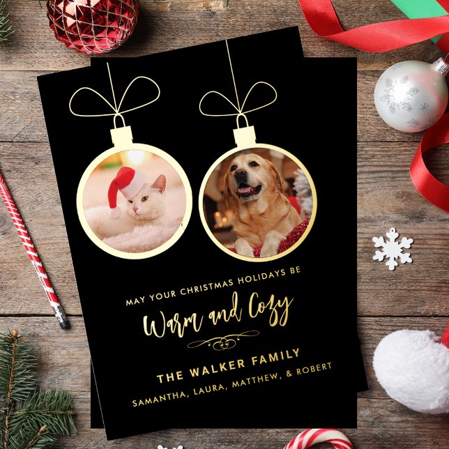 Festive Pet Photos Script Modern Christmas Foil Holiday Card (Festive Pet Photos Script Modern Christmas Foil Holiday Card)