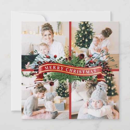 Festive Photo Collage  Message Christmas Holiday Card