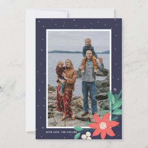 Festive Photo Midnight Stars Flowers Holiday Card