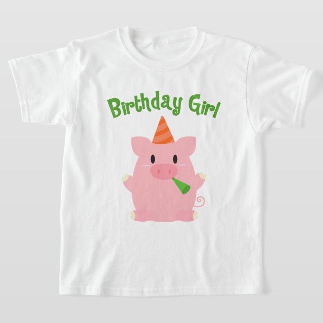 Festive Pig Birthday Girl T-Shirt (Laydown)