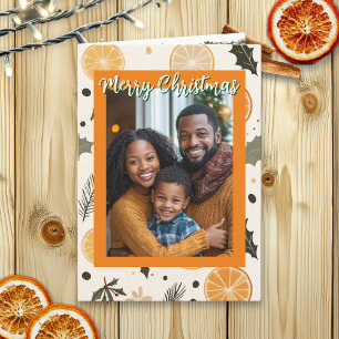 Festive Pine and Oranges Christmas Personalized Card