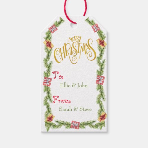 Festive Pine and Presents _ Gold Merry Christmas G Gift Tags