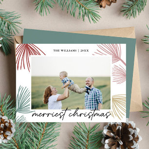 Festive Pine Bough merriest christmas family photo Holiday Card