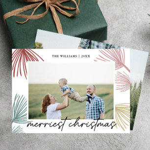 Festive Pine Boughs Merriest Christmas 2 photos Holiday Card