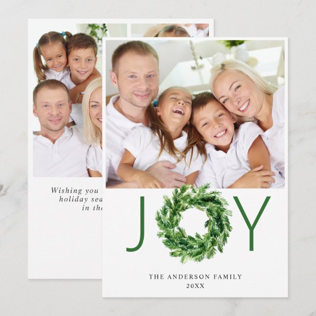 Festive Pine Branch Wreath Christmas 4 PHOTO Holiday Card (Front/Back)