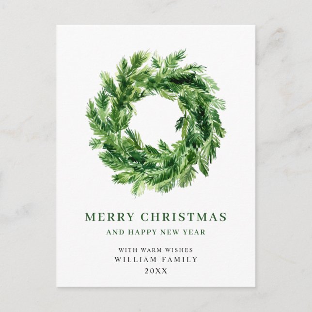 Festive Pine Branch Wreath Christmas Holiday  Postcard (Front)