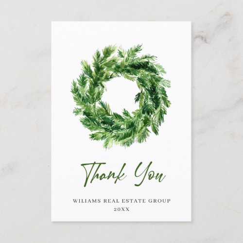 Festive Pine Branch Wreath Christmas Holiday Thank You Card