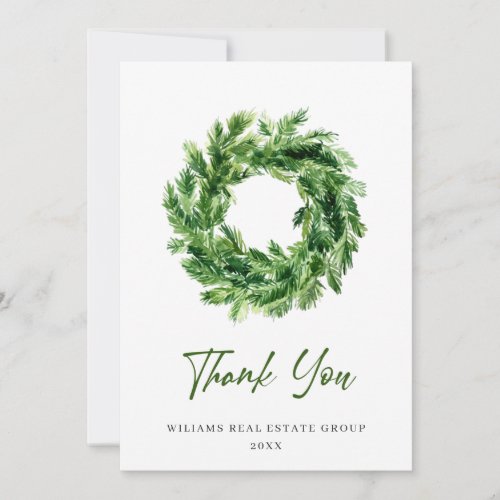 Festive Pine Branch Wreath Christmas Holiday Thank You Card