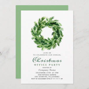 Festive Pine Branch Wreath Holiday Christmas Party Invitation