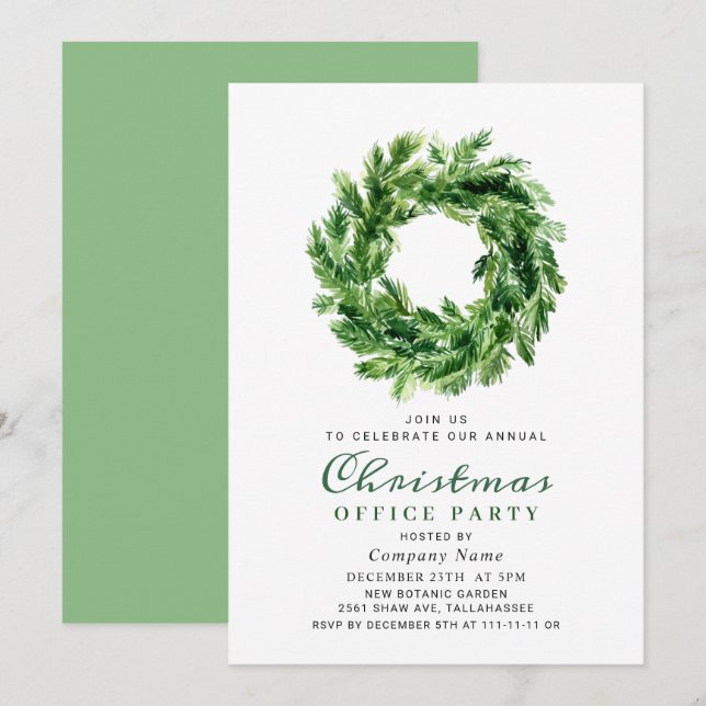 Festive Pine Branch Wreath Holiday Christmas Party Invitation (Front/Back)