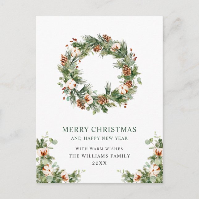 Festive Pine Cones Fir Wreath Merry Christmas Holiday Postcard (Front)