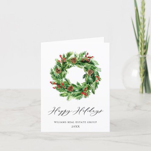 Festive Pine Cones Wreath Corporate Christmas Holiday Card