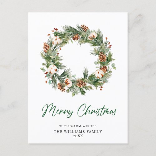 Festive Pine Cones Wreath Merry Christmas PHOTO Holiday Postcard