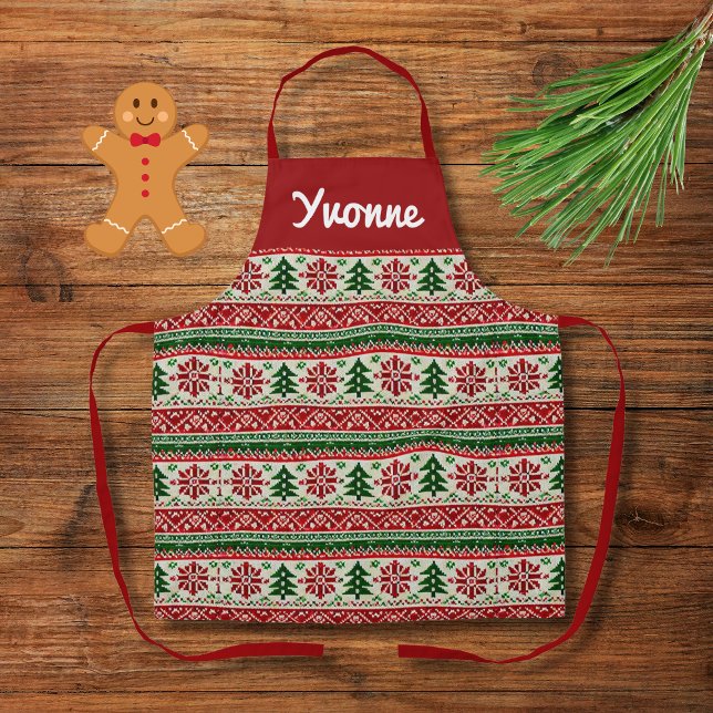 Festive Pine motifs - add name  Apron (Creator Uploaded)