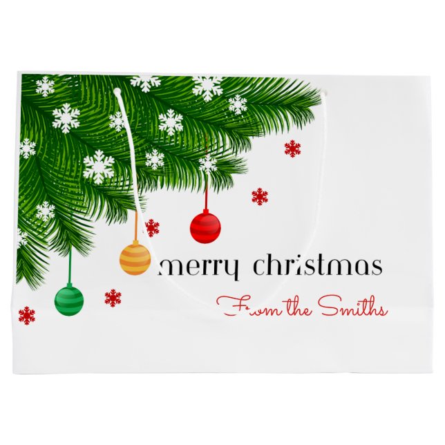 Festive Pine & Ornaments Personalized Large Gift Bag (Back)