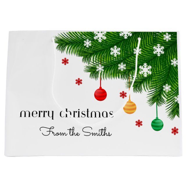 Festive Pine & Ornaments Personalized Large Gift Bag (Front)