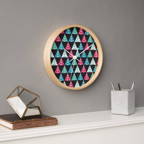 Festive Pine Triangle Mosaic Abstract Christmas II Clock