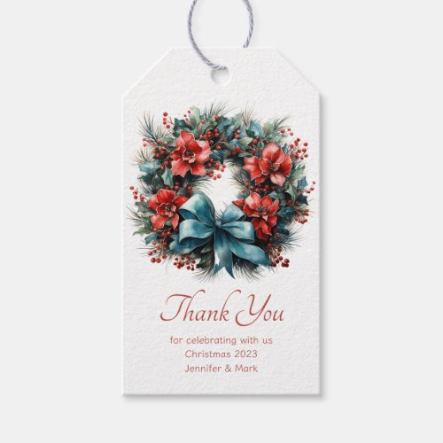 Festive Pine Wreath with Holly Thank You Gift Tags