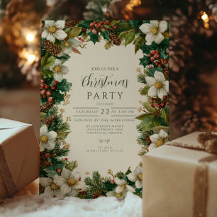 Festive Pinecone and Holly Christmas Invitation