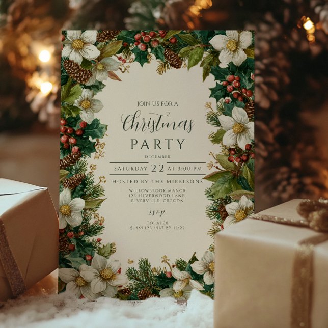 Festive Pinecone and Holly Christmas Invitation (Creator Uploaded)