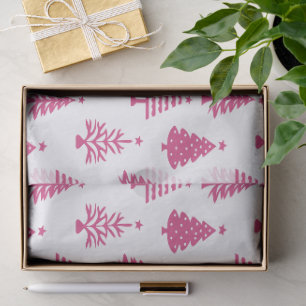 Festive Pink and White Christmas Tree Pattern Tissue Paper