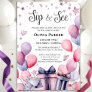 Festive Pink Blue Balloon Welcome Baby SIP AND SEE Invitation