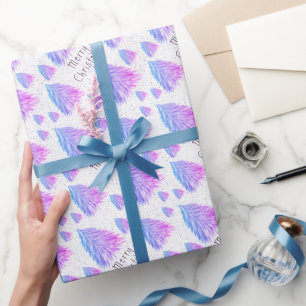 Festive Pink Blue Christmas Tree Watercolor Wrapping Paper