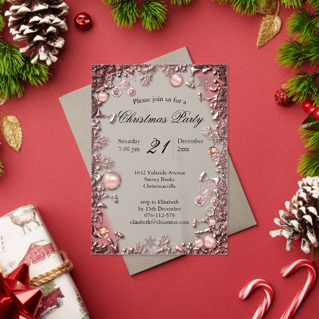 Festive Pink Celebration Baubles Christmas Party  Acrylic Invitations (Insitu (Holiday))