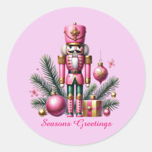 Festive pink Christmas customizable nutcracker Classic Round Sticker