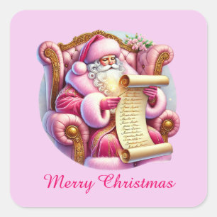Festive pink Christmas customizable Santa  Square Sticker