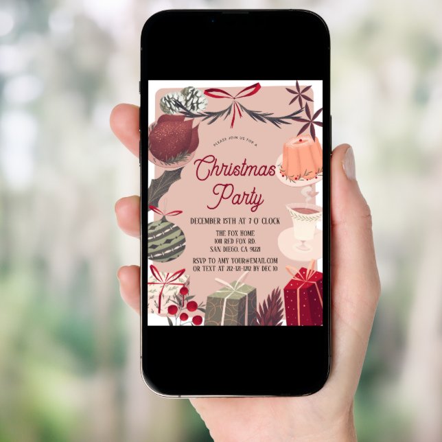 Festive Pink Christmas Holiday Dinner Party Invitation (Front Digital)