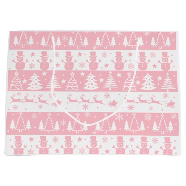 Festive Pink Christmas Large Gift Bag (Front)